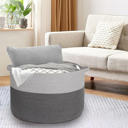 Extra Large Rope Basket, XXXL Woven Storage Basket, Large Blanket Storage for Living Room, Kids Room Toy Organizer Bin, Dog Toy Stuffed Animal Basket, Pillow Throw Blanket Holder, 22"x14"