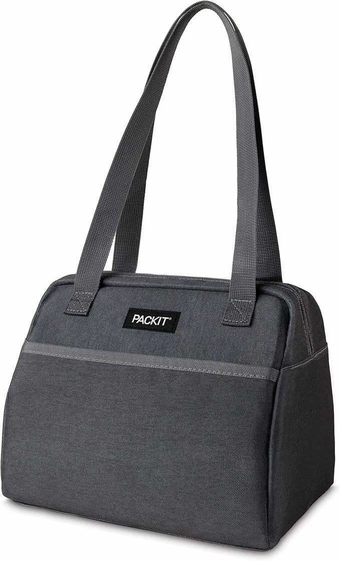 PackIt® Freezable Hampton Lunch Bag, City Charcoal, Built with EcoFreeze® Technology, Collapsible, Reusable, Zip Closure with Front Pocket and Shoulder Straps, Designed for Fresh Office Lunches