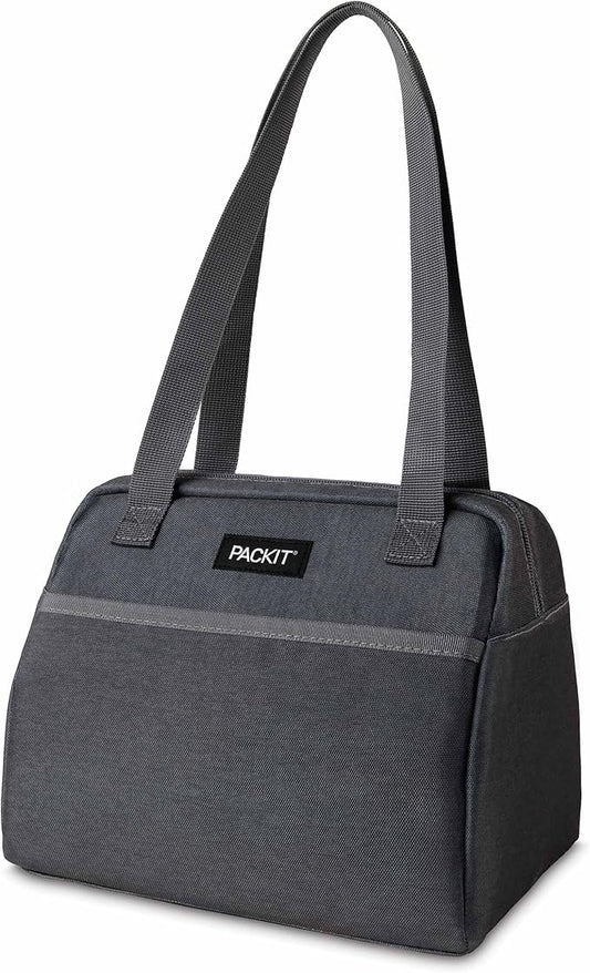 PackIt® Freezable Hampton Lunch Bag, City Charcoal, Built with EcoFreeze® Technology, Collapsible, Reusable, Zip Closure with Front Pocket and Shoulder Straps, Designed for Fresh Office Lunches