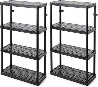 Gracious Living 2 Pack Storage Rack, 4 Shelf Fixed Height Medium Duty Unit, Black
