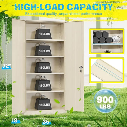 Pataku Metal Storage Cabinet, 72" Garage Cabinet with Doors and Shelves Lockable Steel Multifunctional Cabinets, File Cabinets for Home, Office, Warehouse(Putty)