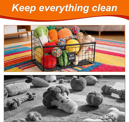 Indestructible Dog Toy Basket, 42.5x28x21.5cm/16.7x11x8.5in Metal Storage Bin for Chew Toys Bones and Treats Durable Toy Organizer for Living Room Area (Black)