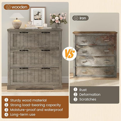 SEDETA 3 Drawer File Cabinet, Farmhouse Filing Cabinet for Home Office, Wood Office File Cabinets for Letter/Legal/A4 Size, Lateral File Cabinets with Printer Stand for Study Room, Living Room (Grey)