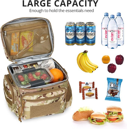 ATRIPACK Lunch Box for Men, Tactical Lunch Bag MOLLE Webbing Leakproof Insulated Large Lunch Cooler Women Adult Meal with Adjustable Shoulder Strap Durable Lunch Pail (Camo-Brown)