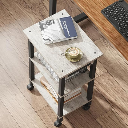 TUTOTAK 3 Tier Printer Stand, Rolling Printer Cart with Power Outlets and USB Ports, Mobile Printer Table with Wheels, for Under Desk, Office, Home, Greige PS02BG001