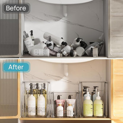 Vtopmart 2 Pack Clear Stackable Storage Drawers,9.7" High Plastic Organizers Bins for Skincare, Bathroom Supplies,Ideal for Cabinet,Undersink,Vanity,Kitchen,Pantry Organization