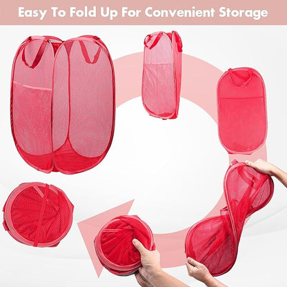 DUCOO Pop Up Hamper, 1 PCS Mesh Pop Up Laundry Hamper, Foldable Mesh Laundry Basket with Space-Saving Design for Home, Dorm, Travel & Storage - Red