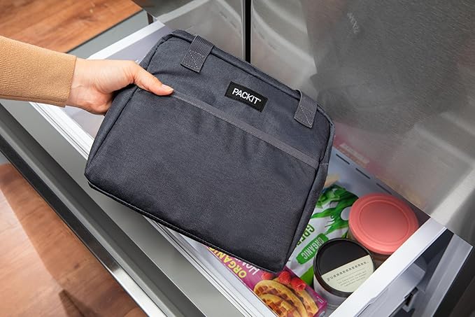 PackIt® Freezable Hampton Lunch Bag, City Charcoal, Built with EcoFreeze® Technology, Collapsible, Reusable, Zip Closure with Front Pocket and Shoulder Straps, Designed for Fresh Office Lunches