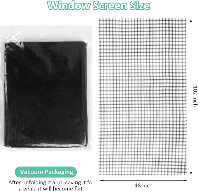 48x102 Inch Window Screen Replacement, DIY Adjustable Pet-Proof Patio Screen, Anti-Mosquito Window Screen Mesh for Porch and Sliding Doors