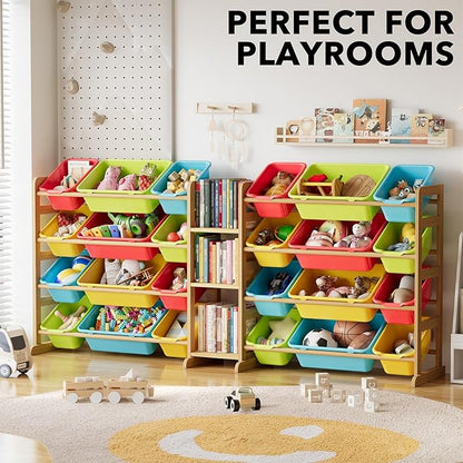 SpaceAid Large Toy Storage Organizer with 24 Bins and 3 Shelves, Toy Organizers Storage Bookshelf, Kids Bin Shelf Box Bookcase for Bedroom Playroom Organization Room Decor, Multi-Colored