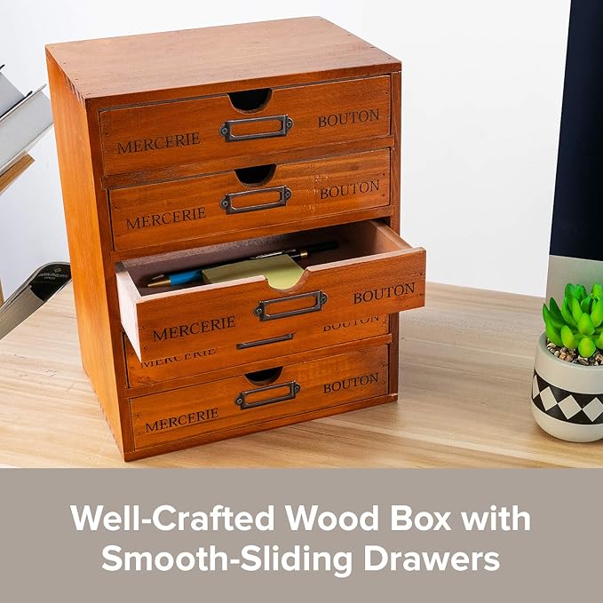 Vintage 5-Drawer Wooden Desk Organizer - Craft Storage Drawers - Rustic Shelf Drawer - Ideal Home Office Organizers and Accessories - Embroidery Floss - Apothecary Cabinet, Art Storage I Stackable
