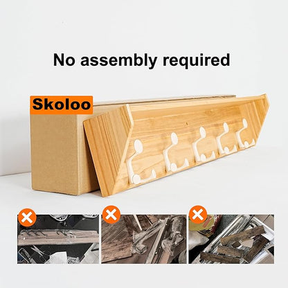 SKOLOO Wall Shelf with Hooks, 35-Inch Coat Rack Wall Mount with Shelf Organizer - Lightweight & Sturdy, 5 Tri Hooks - Perfect for Entryway, Hallway, Living Room, Bedroom, Mudroom, Natural & White