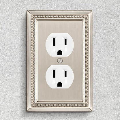 Henne Bery Sunken Pearls Heavy Duty Decorative Wall Plate Switch Plate Outlet Cover (Single Duplex, 2 Pack, Satin Nickel)