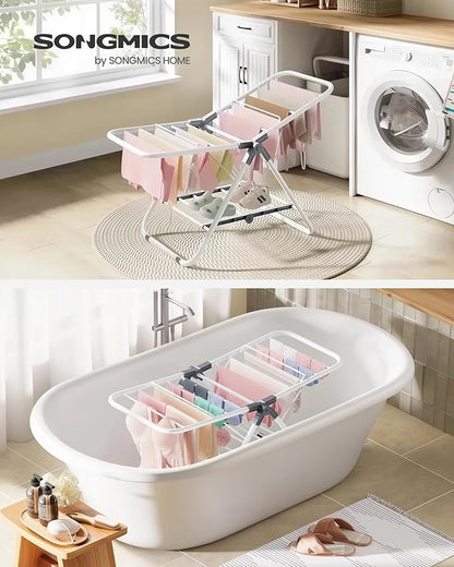 SONGMICS Small Clothes Drying Rack, Foldable 2-Level Laundry Drying Rack, Space-Saving, for Small Clothes, Towels, Bathroom, Balcony, 17.3 x 39.8 x 19.7 Inches, Cloud White ULLR504W01