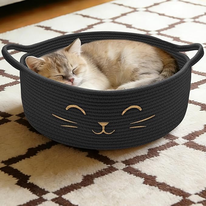 Large Cat Toy Basket - Gift Baskets Empty for Baby Shower Baby Baskets for Nursery Cute Woven Rope Storage Basket for Home Décor , Dog Toy Basket Black Boo Easter basket, 13" D x 6" H