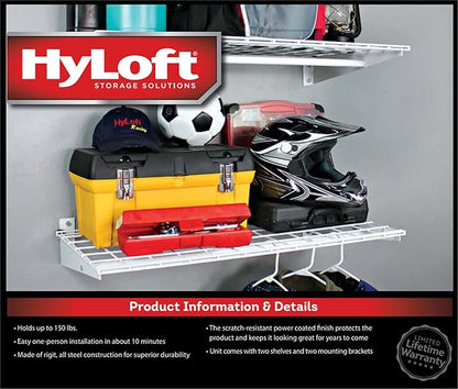 Hyloft Heavy Duty Steel Wall Garage Shelving, 36 in. x 18 in. Adjustable Wall Shelves for Garage Storage, Includes Hanging Rod, Max Shelf Load 200 Pounds, Item 777, 2-Pack, White