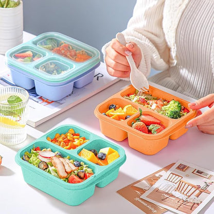 Bento Box For Kids, 4 Pack 3 Compartments Lunchable Meal Prep Containers Lunch Containers, Reusable Snack Containers with Lids, Snack Boxes for School, Work, and Travel