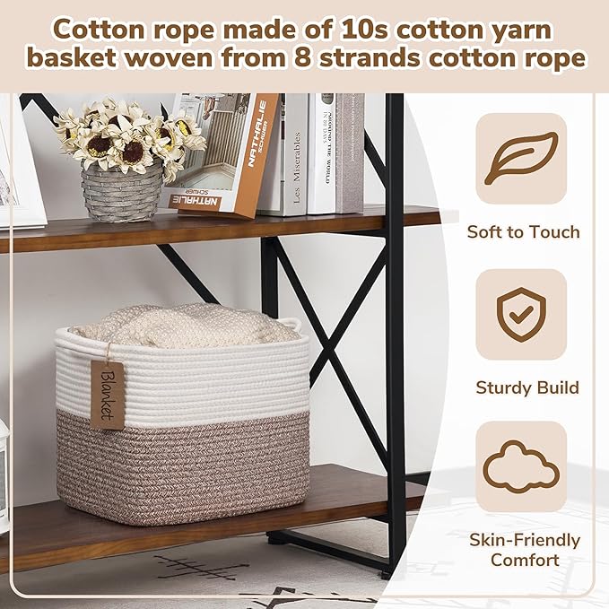 Goodpick Woven Storage Basket, Cotton Rope Baskets for Toys, Books, Small Baby Laundry Baskets with Handles, Rectangle Dog Toy Basket for Living Room, 13 x 10 x 9 Inches