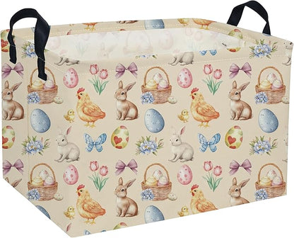 Easter Baskets for Kids Gift Basket Empty Baby Basket for Boys and Girls Rectangular Toy Storage Bins Organizer Bin Box Cute Room Decor for Home(Easter Baskets)