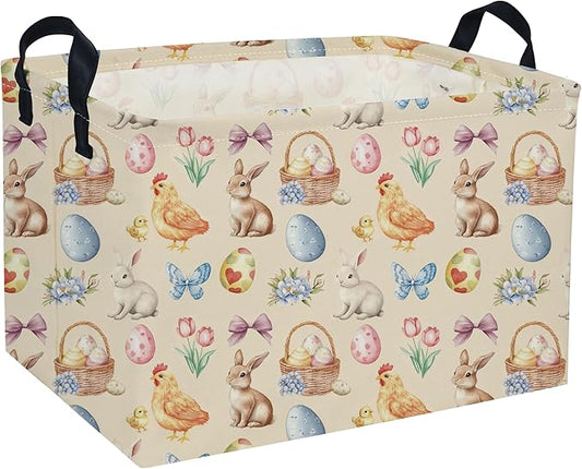 Easter Baskets for Kids Gift Basket Empty Baby Basket for Boys and Girls Rectangular Toy Storage Bins Organizer Bin Box Cute Room Decor for Home(Easter Baskets)
