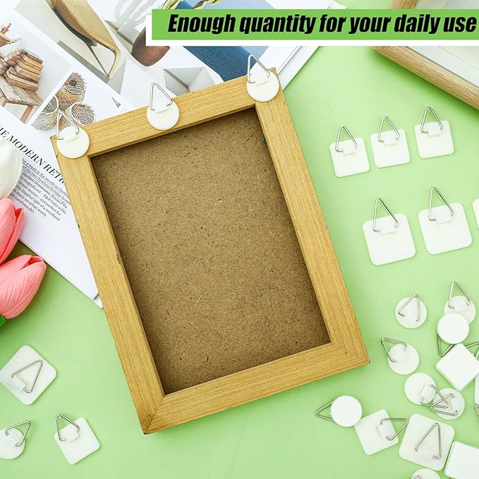 Wenqik 65 Pcs Adhesive Picture Hanger Foamboard Picture Hanging Hooks Without Nails Plastic Sticky Photo Hooks for Home Wall Art Photo Frame Bathroom Closet (Round,Square)