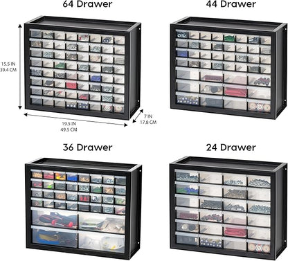 IRIS USA Bead Organizer Drawers, 64-Drawer, Screw Tool Electronics Hardware Nuts and Bolts Plastic Garage Storage Cabinet Bin, Stackable Craft Supply Building Bricks Sorter Teacher Tool Box, Black