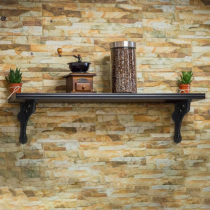 4 Pack 4-1/8 x 3-5/8 Black Antique Shelf Brackets Decorative L Cast Iron Shelf Bracket Brace Heavy Duty Wall Mounted Floating Rustic Vintage Baroque for Farmhouse DIY