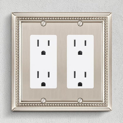 Henne Bery Sunken Pearls Heavy Duty Decorative Wall Plate Switch Plate Outlet Cover (Double Decorator, Satin Nickel)
