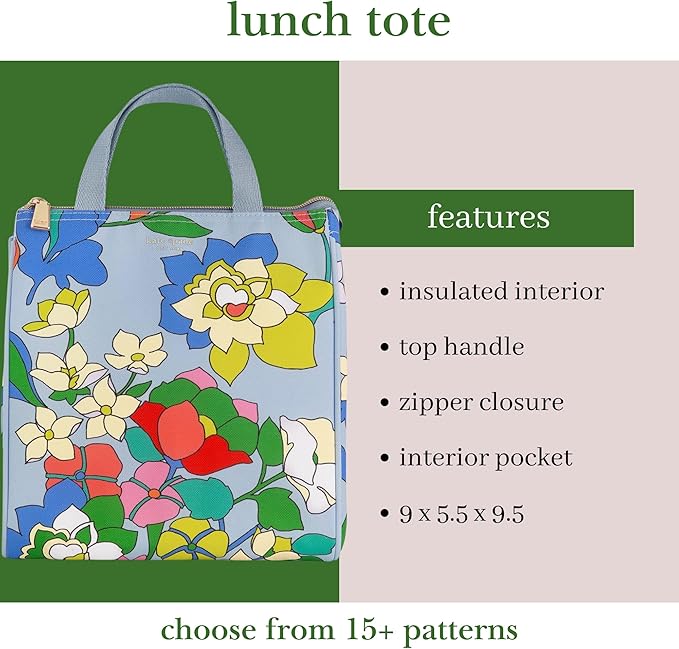 kate spade new york Portable Soft Cooler Lunch Bag, Thermal Tote with Insulated Interior Lining and Storage Pocket, Lunch Tote for Women, Flower Bed
