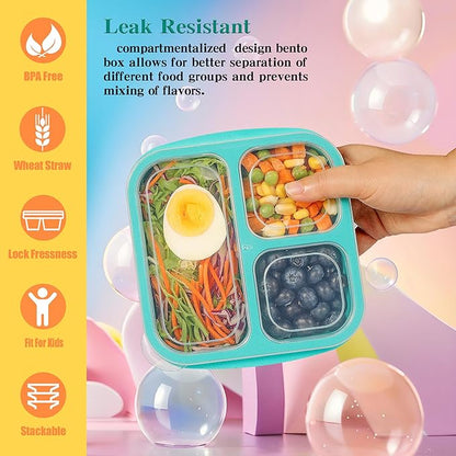Bento Box For Kids, 4 Pack 3 Compartments Lunchable Meal Prep Containers Lunch Containers, Reusable Snack Containers with Lids, Snack Boxes for School, Work, and Travel