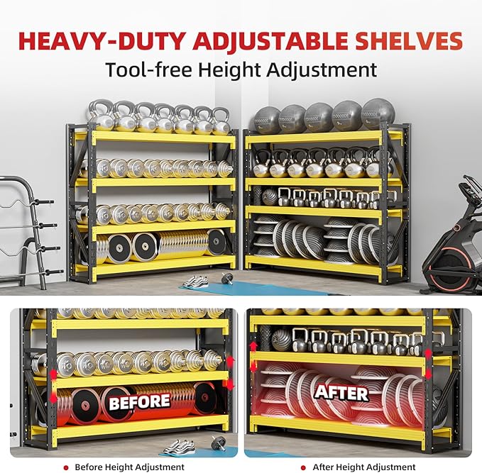 48" W Garage Shelving,4-Tier Heavy Duty Storage Shelves Unit with Adjustable Metal Shelf for Warehouse,Basement,Workshop,4200LBS,48" W x 24" D x 79" H,Black&Yellow