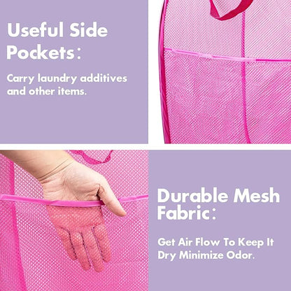 DUCOO Pop Up Hamper, 1 PCS Mesh Pop Up Laundry Hamper, Foldable Mesh Laundry Basket with Space-Saving Design for Home, Dorm, Travel & Storage - Pink