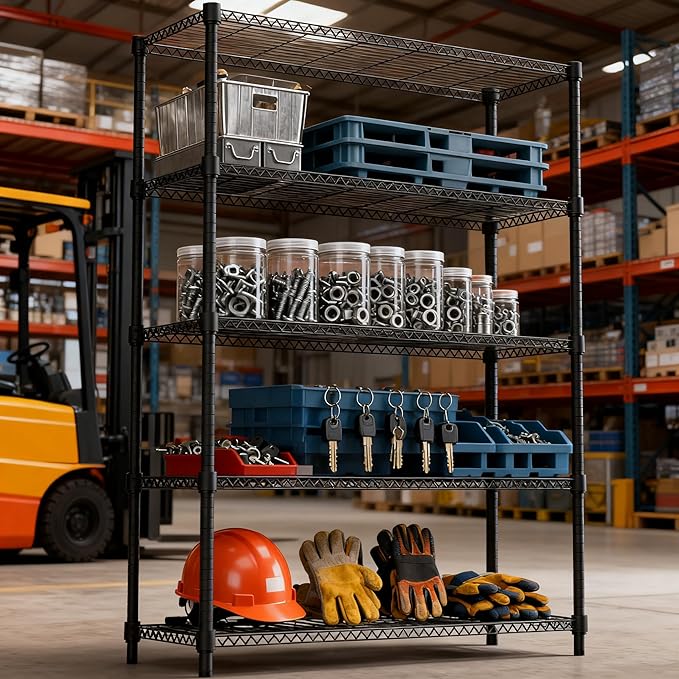 1750LBS 47.2" W 5 Tiers Shelf Steel Storage Shelves Shelving Unit Steel Organizer Wire Rack for Home,Kitchen,Office,Garage Black 17.7" D x 47.2" W x 72.4" H