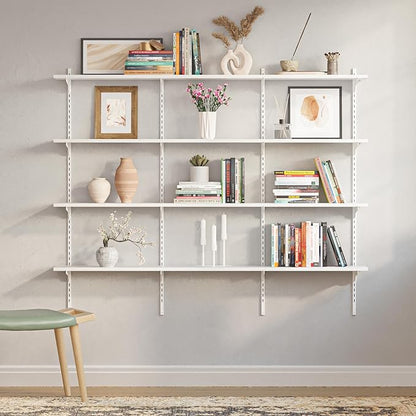 Wallniture Turin 60 inch x 8 in Wall Shelf for Home Storage and Decor, Floating Bookshelf for Living Room, Ladder Shelves with Adjustable Standard Rail Bracket System for Closet, Laundry, Kitchen