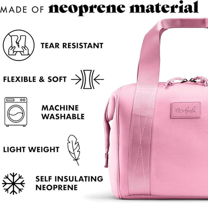 Fit & Fresh Remi Neoprene Lunch Bag For Women - Meal Prep Kit with Containers & XL Ice Pack, Self Insulating Neoprene-like Material, Machine Washable Lunch Bag, Tear-Resistant, Stain-Resistant, Pink
