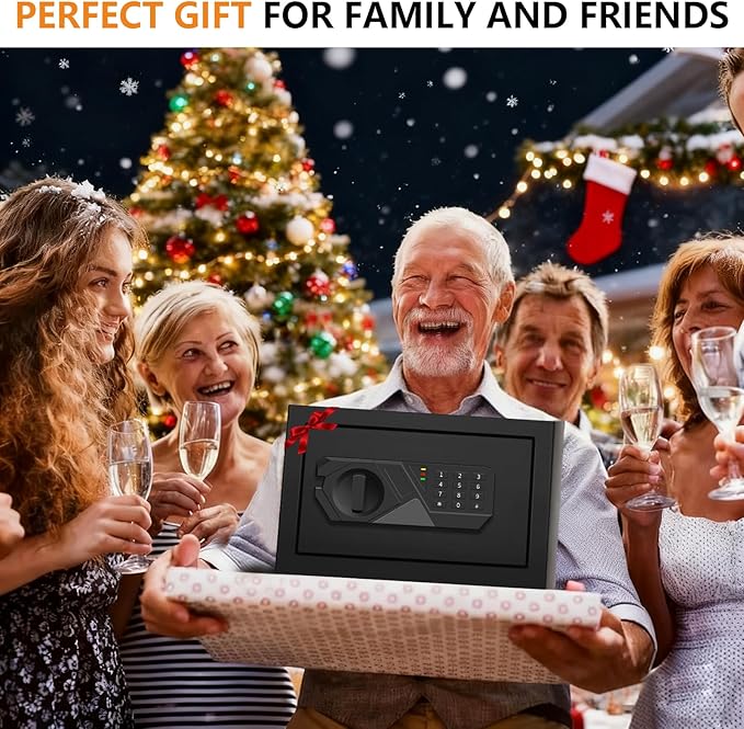 0.4 Cub Small Safes for Home Use, Security Safe Box with Spare Keys, Alarm System, Programmable Keypad and Removable Shelf, Anti-Theft Digital Steel Home Safe for Document Money Medicine Valuables