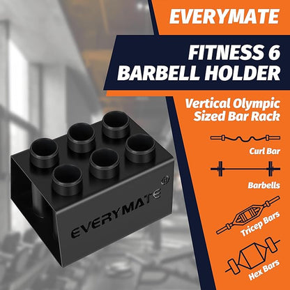 EVERYMATE Vertical Barbell Rack - Heavy-Duty Steel Organizer, Barbell Holder Floor Stand, Fits 2" Olympic Bars with Scratch-Resistant Inserts, Space-Saving for Home/Garage/Commercial Gym