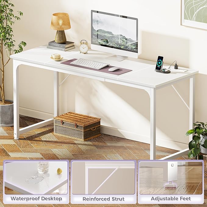 PRAISUN 63 X 24 Inch Office Computer Desk with Power Outlets and USB-C Port, Larger and Longer Gaming Desk, for Home Office, Study, Writing Work from Home Table, Metal Frame, Rustic Brown