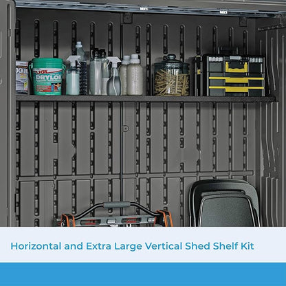Suncast Horizontal or XL Vertical Shed Shelf Kit, Space Saving Shelving for Wall Mount Outdoor Storage Structures, 50" W x 10.25" D x 1.25" H, Black