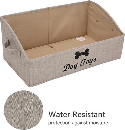 Geyecete dog toy basket Large dog toy bin dog toy box storage box - Foldable Fabric Trapezoid Organizer Boxes with Handle, Collapsible Basket for Dog Toys (KhakiStripe-DOG)