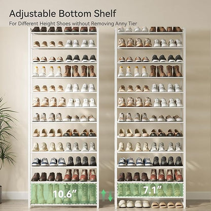 Shoe Rack for Closet, Metal Shoe Organizer,12 Tier Garage Shoe Rack Max Holds 60 Pairs,Shoe Storage Shelf,Entryway, White