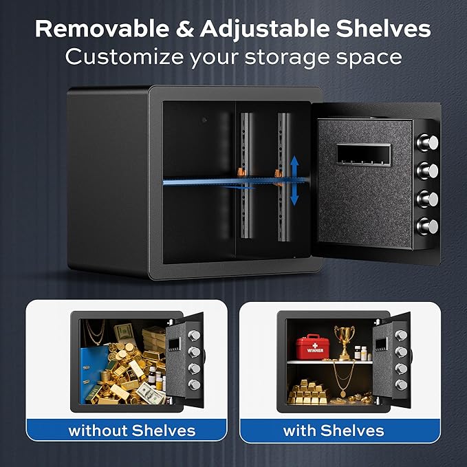 1.4 Cubic Feet Safe Box with Fireproof Waterproof Bag, Anti-theft Home Safe for Money Cash Documents Valuables, Digital Security Box with Alarm System, Electronic Keypad, Removable Shelf