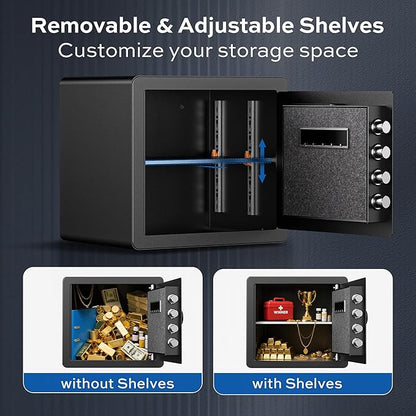 1.4 Cubic Feet Safe Box with Fireproof Waterproof Bag, Anti-theft Home Safe for Money Cash Documents Valuables, Digital Security Box with Alarm System, Electronic Keypad, Removable Shelf