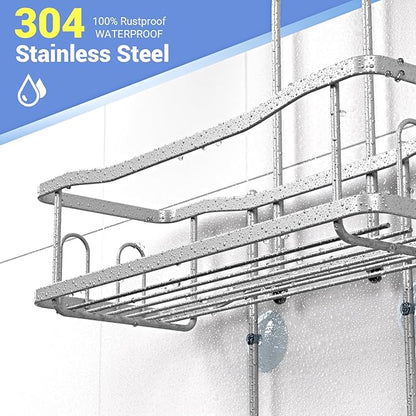 Hanging Shower Caddy Bathroom Organizer: Rustproof Shower Shelf Racks Over Shower Head - No Drilling Inside Bath Shower Rack Shelves Over Showerhead for Shampoo with Soap Holder Chrome