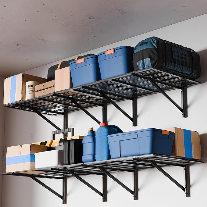 SunsGrove 4 Pack 2x3ft Heavy Duty Garage Wall Shelving, 1600LB Weight Capacity, 24"x36" Adjustable Commercial Grade Steel Storage Rack for Garage, Basement, Warehouse (Black)