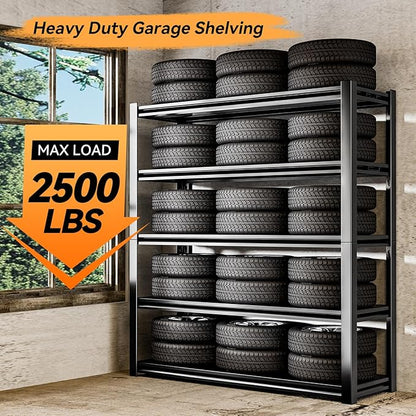 72"H Garage Shelving Units 5-Tier Adjustable Storage Shelves 2500LBS Heavy Duty Metal Shelves Utility Industrial Shelving Rack for Garage Warehouse Pantry Basement,Black (23.6"D×47.2"W×72"H)