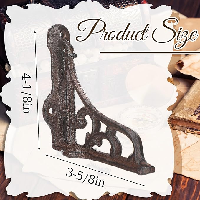 8 Pack 4-1/8 x 3-5/8 Rusty Antique Shelf Brackets Decorative L Cast Iron Shelf Bracket Brace Heavy Duty Wall Mounted Floating Rustic Vintage Baroque for Farmhouse DIY