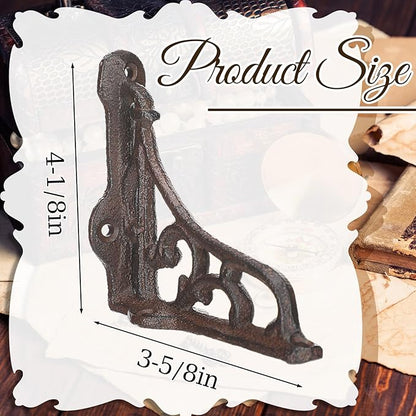 8 Pack 4-1/8 x 3-5/8 Rusty Antique Shelf Brackets Decorative L Cast Iron Shelf Bracket Brace Heavy Duty Wall Mounted Floating Rustic Vintage Baroque for Farmhouse DIY