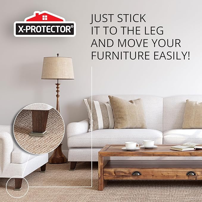 X-PROTECTOR Chair Sliders – 24 pcs 2" Furniture Sliders for Carpet – Self-Adhesive Furniture Moving Pads – Premium Chair Leg Floor Protectors – Slide Effortlessly with Chair Pads & Protect Floors!