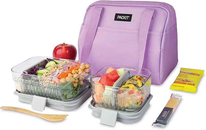 PackIt Freezable Hampton Lunch Bag, Lavender, Built with EcoFreeze® Technology, Collapsible, Reusable, Zip Closure with Front Pocket and Shoulder Straps, Designed for Fresh Office Lunches